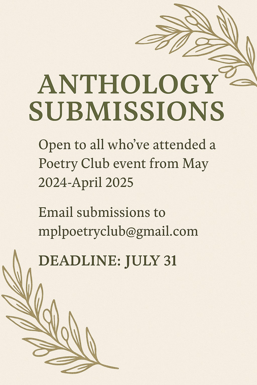 Call for Submissions – 2025 Poetry Club Anthology!